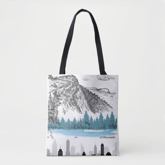 Mountain Lake City Skyline | Monochrome Scenery Tasche (Vorderseite)
