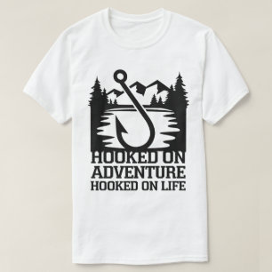 Mountain Lake Fishing Hook Adventure Design T-Shirt