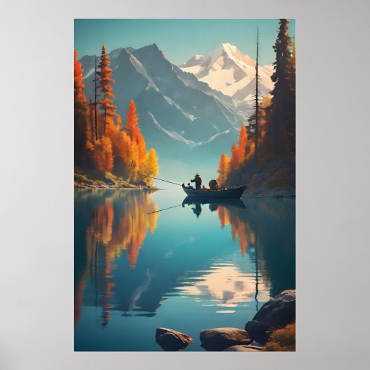 Mountain Lake Fishing Nature Poster (Vorne)