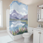 Mountain Lake | Floral Watercolor Landscape Duschvorhang (Beispiel)