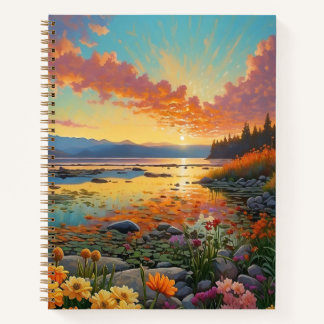 Mountain Lake Flowers Art Notizblock