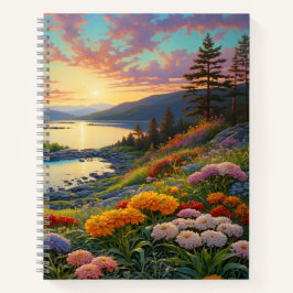 Mountain Lake Flowers Colorful Art Notizblock