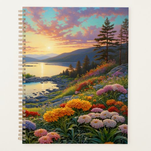 Mountain Lake Flowers Colorful Art Planer (Vorderseite)