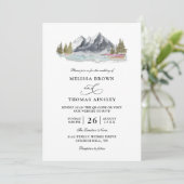 Mountain Lake Forest Rustic Budget QR Code Wedding Einladung (Stehend Vorderseite)