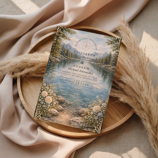 Mountain Lake Forest Wildflower Wedding Einladung