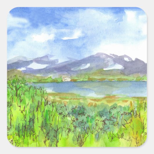 Mountain Lake House Quadratischer Aufkleber (Vorderseite)