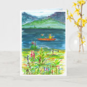Mountain Lake Kayak Wasserfarbe Glücklich Geburtst Karte (Gelbe Blume)