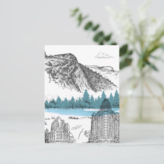Mountain Lake Lodge Illustration Nature Scenery Postkarte (Stehend Vorderseite)
