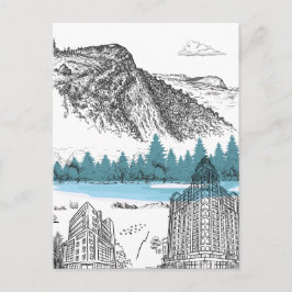 Mountain Lake Lodge Illustration Nature Scenery Postkarte