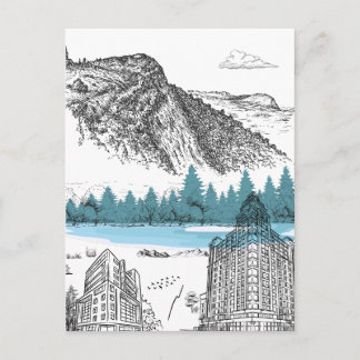 Mountain Lake Lodge Illustration Nature Scenery Postkarte