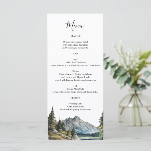 Mountain Lake Menu Karte personalisierte Namen auf (Stehend Vorderseite)