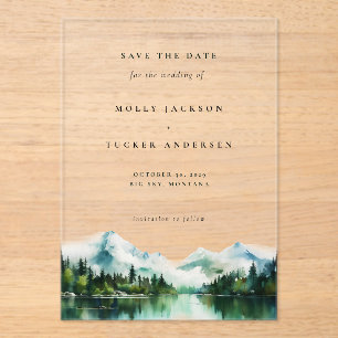 Mountain Lake Pine Aquarell Foto Save the Date  Acryleinladungen