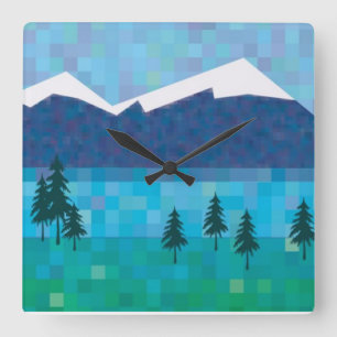 Mountain lake quadratische wanduhr