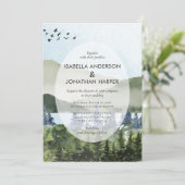 Mountain Lake River Forest Outdoor Wedding Einladung (Stehend Vorderseite)