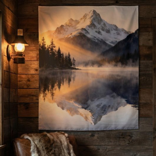 Mountain Lake Sunrise Tapestry  Wandteppich