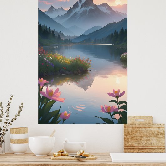Mountain Lake Sunset Poster (Küche)