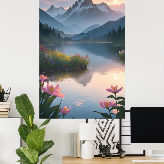 Mountain Lake Sunset Poster (Heimbüro)