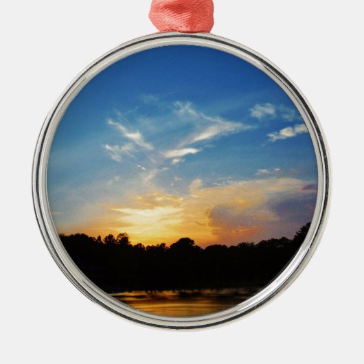 Mountain Lake Sunset Silbernes Ornament (Vorne)