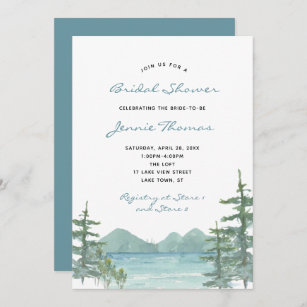 Mountain Lake Theme Wasserfarbe Brautparty Einladung