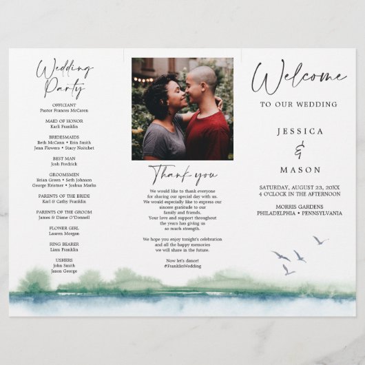 Mountain Lake Tri-Fold-Hochzeitsprogramm Flyer (Vorne)
