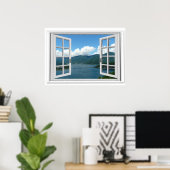 Mountain Lake View Trompe l'oeil Fake Window Poster (Heimbüro)