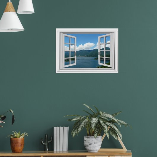 Mountain Lake View Trompe l'oeil Fake Window Poster (Wohnzimmer 1)