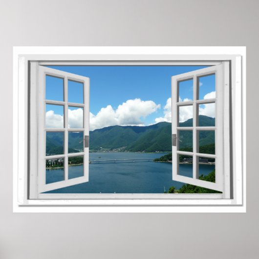 Mountain Lake View Trompe l'oeil Fake Window Poster (Vorne)