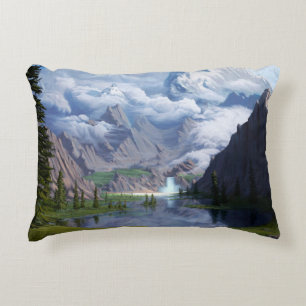 Mountain Lake Wasserfall digitale Kunst 3D Illustr Dekokissen