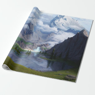 Mountain Lake Wasserfall digitale Kunst 3D Illustr Geschenkpapier
