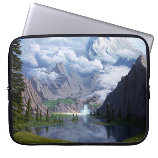 Mountain Lake Wasserfall digitale Kunst 3D Illustr Laptopschutzhülle (Vorderseite)