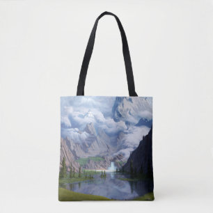Mountain Lake Wasserfall digitale Kunst 3D Illustr Tasche