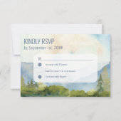 Mountain Lake Watercolor Dusty Blue Einfach RSVP Karte (Vorderseite)