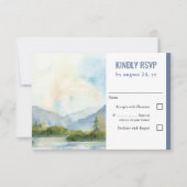 Mountain Lake Watercolor Dusty Blue Wedding RSVP Karte (Vorderseite)