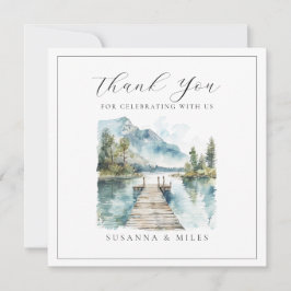 Mountain Lake Watercolor Forest Trees Wedding  Mitteilungskarte