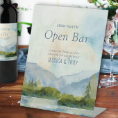 Mountain Lake Watercolor Hochzeit Open Bar Sockelschild