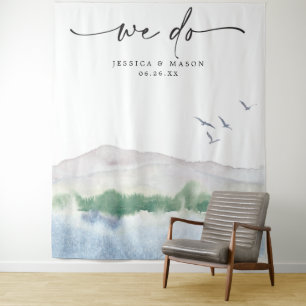 Mountain Lake Wedding Backdrop Foto Stand Wandteppich