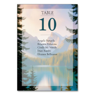 Mountain Lake Wedding Guest List Card Tischnummer
