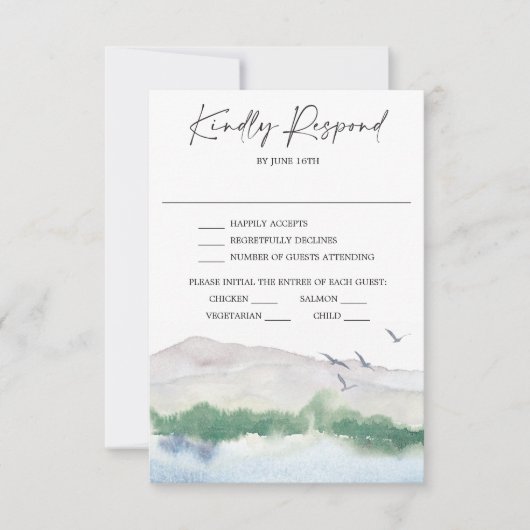 Mountain Lake Wedding RSVP Card Einladung (Vorderseite)