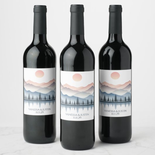 Mountain Lake Wedding Weinetikett (Flaschen)