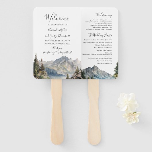 Mountain lakeside forest wedding program fan fächer (Vorne und Hinten)