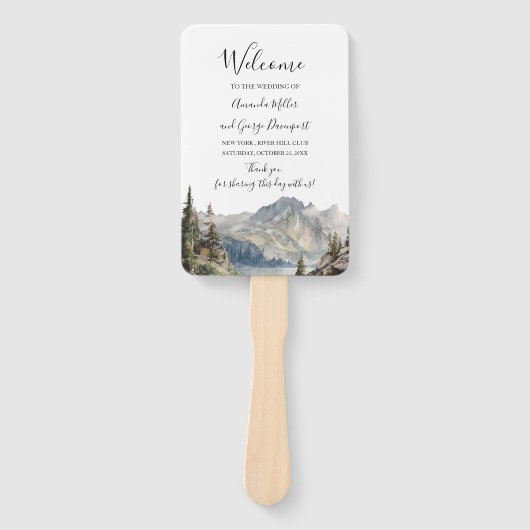 Mountain lakeside forest wedding program fan fächer (Vorderseite)