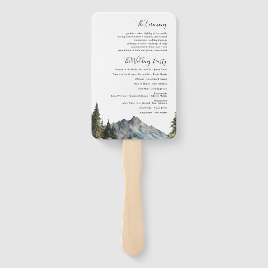 Mountain lakeside forest wedding program fan fächer (Rückseite)