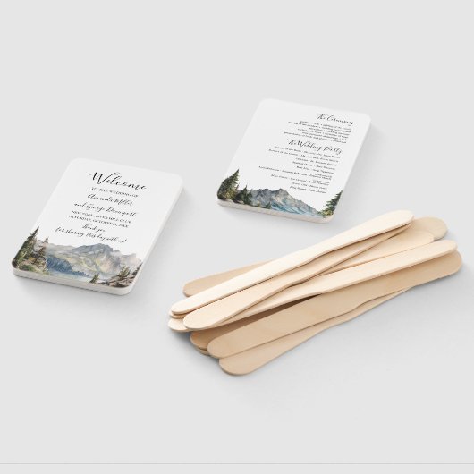 Mountain lakeside forest wedding program fan fächer (Non-assembled)