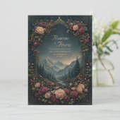 Mountain Landscape and Floral Arch Wedding Einladung (Stehend Vorderseite)