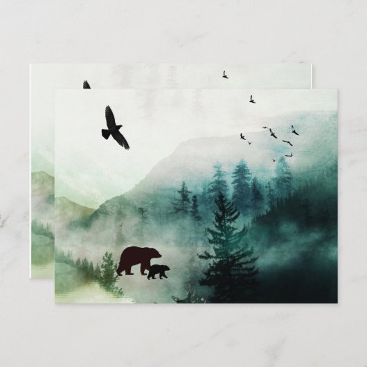 Mountain Landscape Bears Birds Forest Postkarte (Vorne/Hinten)