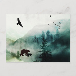 Mountain Landscape Bears Birds Forest Postkarte