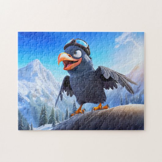Mountain Launch Raven With Ski Goggles In Winter T Puzzle (Horizontal)