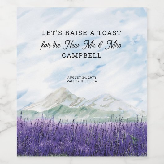 Mountain Lavender Landschaft Neu Mr & Mrs. Weinetikett (Einzelnes Label)