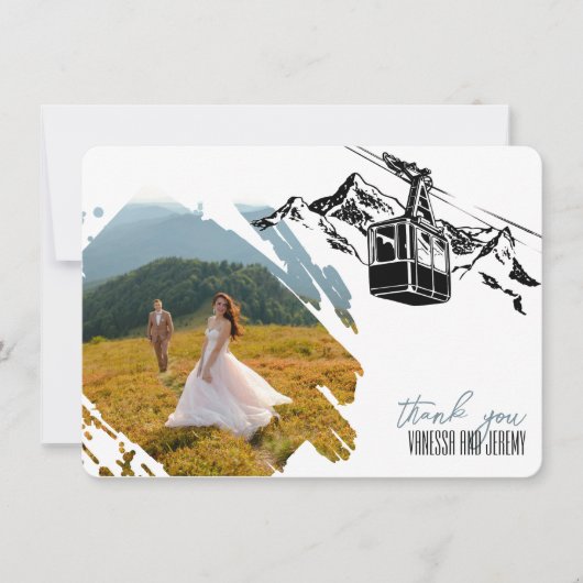 Mountain Liebe Dusty Blue Wedding Dankeskarte (Vorderseite)