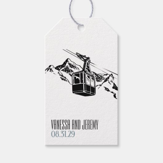 Mountain Liebe Dusty Blue Wedding Geschenkanhänger (Vorderseite)